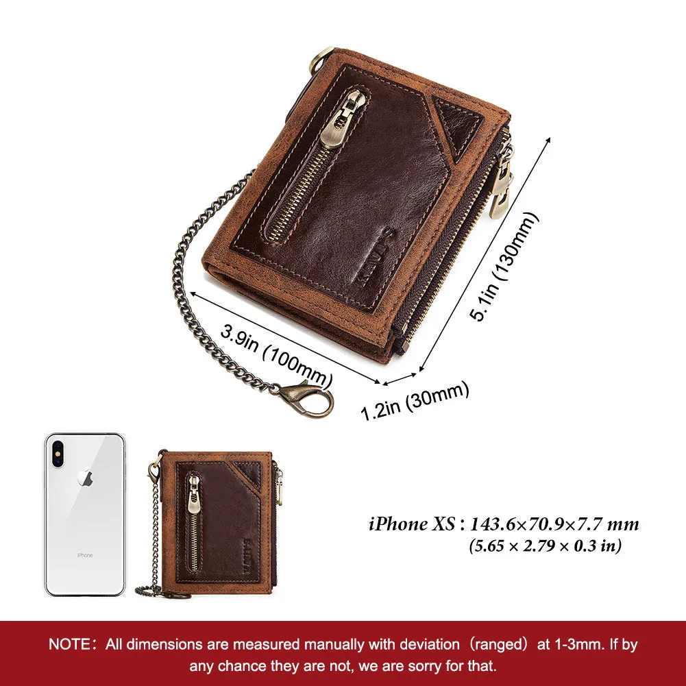 Retro  Double Zipper Anti-theft Brush RFID Leather Men's Wallet