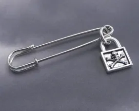 Safety Pin Lock Skull Pendant