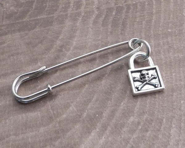 Safety Pin Lock Skull Pendant