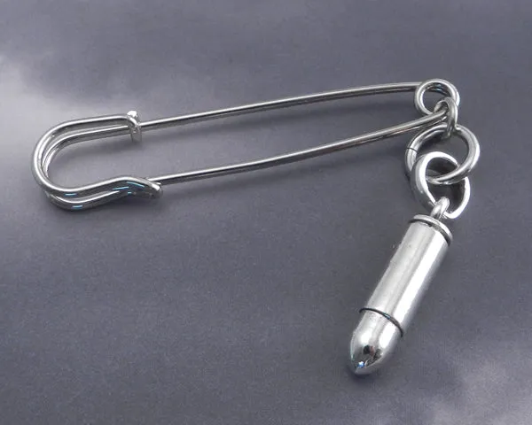 Safety Pin with Bullet Pendant