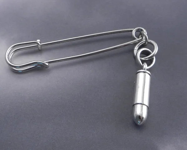 Safety Pin with Bullet Pendant