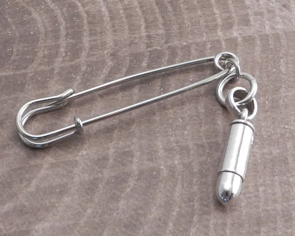 Safety Pin with Bullet Pendant