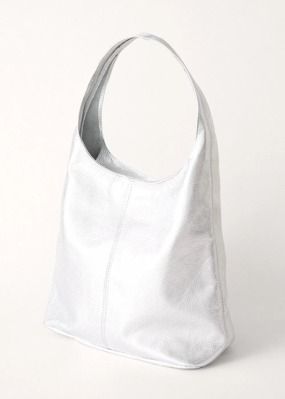 SLOUCH METALLIC LEATHER BAG - SILVER