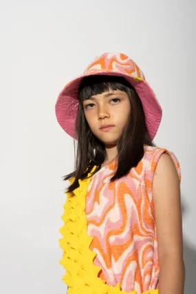 TERRY WAVY PRINT REVERSIBLE BUCKET HAT