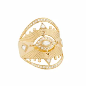 YELLOW GOLD DIAMOND MARQUISE EYE RING